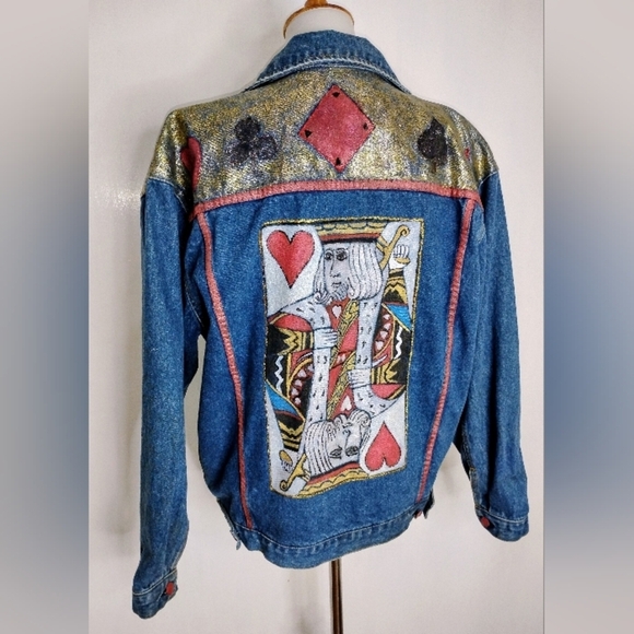 UPCYCLED KING OF HEARTS DENIM JACKET - Picture 1 of 10